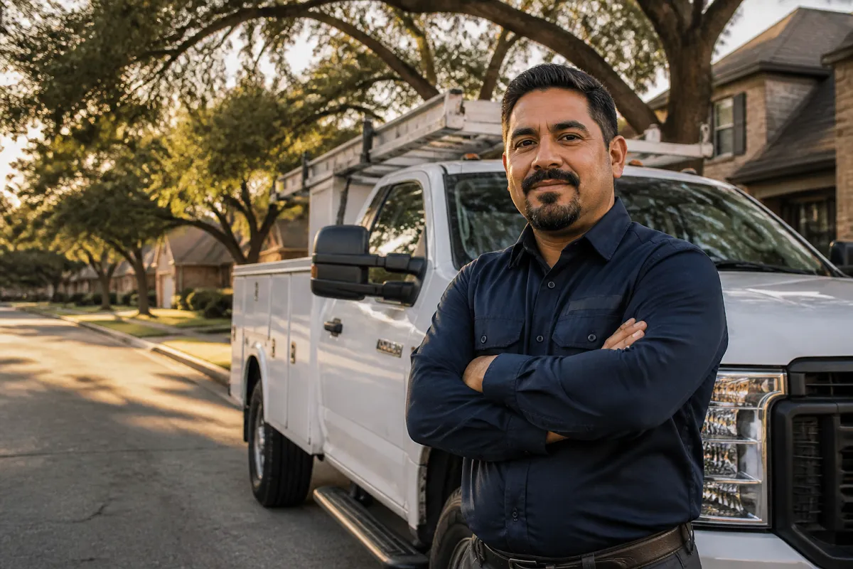Texas HVAC owner-operator by his service truck